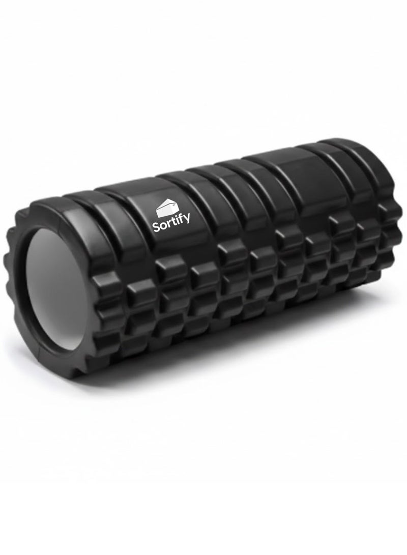 Sortify EVA Foam Roller for Exercise – Deep Tissue Massage Roll & Back Roller for Gym or Home, Medium Density Body Roller for Trigger Point Therapy, Yoga, Pilates & Sports Recovery, 33x14 cm, Black - Image 1