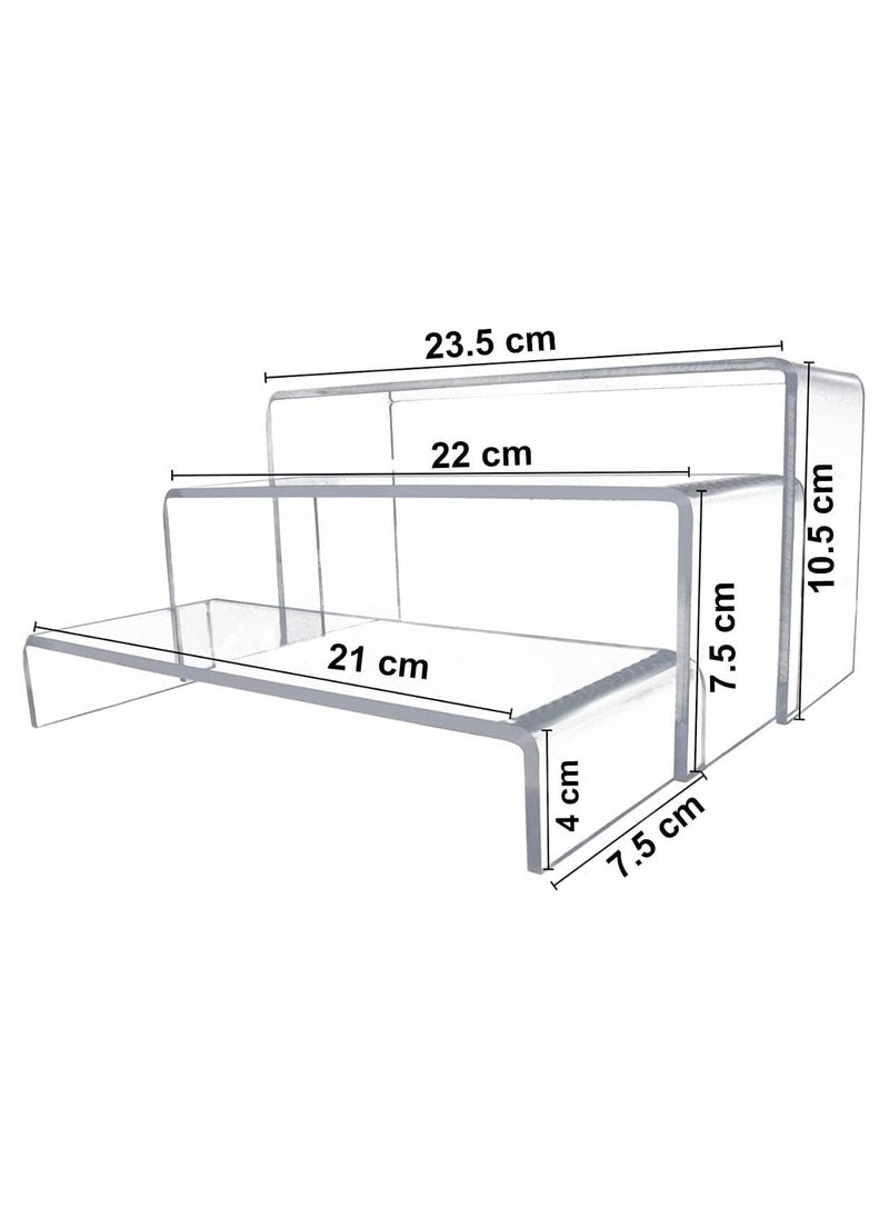 Generic - Acrylic Display Riser 3 units (21,22,23.5 cm) 4mm Thickness, Lightweight & Transparent , polished edges ,in Different Sizes- Ideal for Trophies, Showpieces, Cupcake Holder & Candy Bar - Image 1