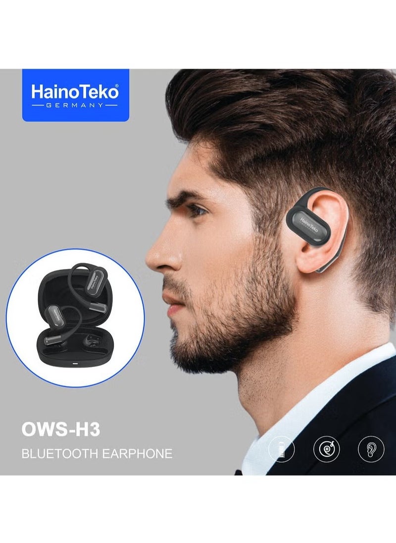 Haino Teko - HT-OWSH3 OpenFit Bluetooth Earphones with High-Quality Sound, Super Clear Mic, and Touch Controls – Lightweight Wireless Earbuds for Music, Calls, and Sports, Comfortable Fit, Noise Cancelling, Black - Image 1
