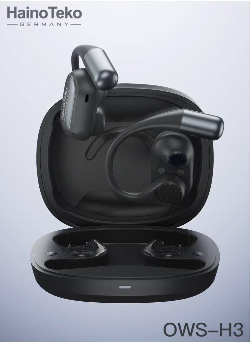 Haino Teko - HT-OWSH3 OpenFit Bluetooth Earphones with High-Quality Sound, Super Clear Mic, and Touch Controls – Lightweight Wireless Earbuds for Music, Calls, and Sports, Comfortable Fit, Noise Cancelling, Black - Image 1