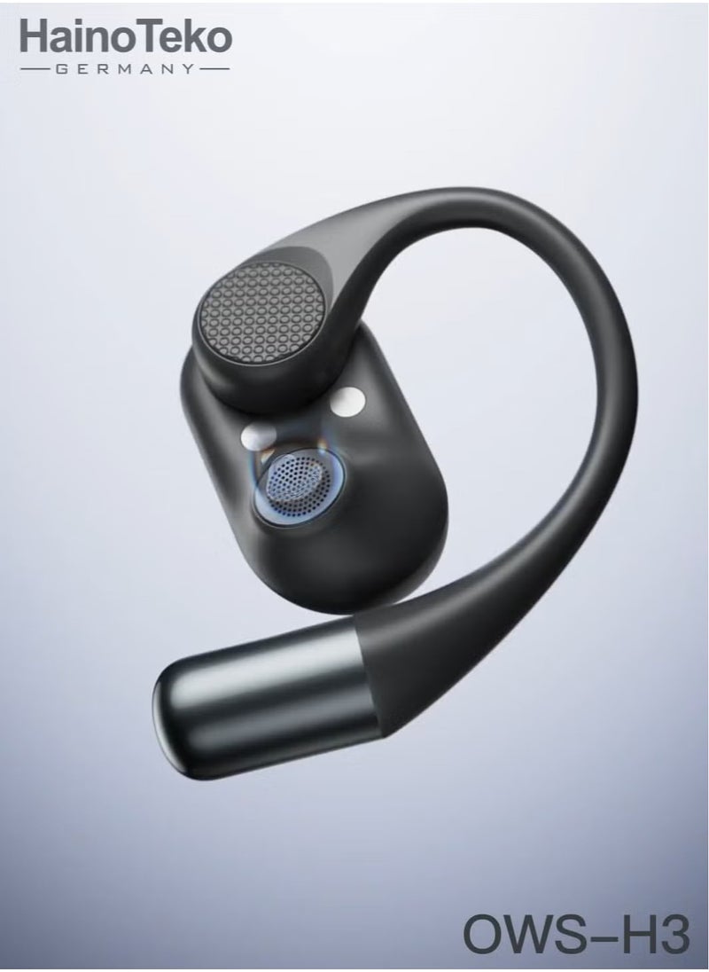 Haino Teko - HT-OWSH3 OpenFit Bluetooth Earphones with High-Quality Sound, Super Clear Mic, and Touch Controls – Lightweight Wireless Earbuds for Music, Calls, and Sports, Comfortable Fit, Noise Cancelling, Black - Image 1