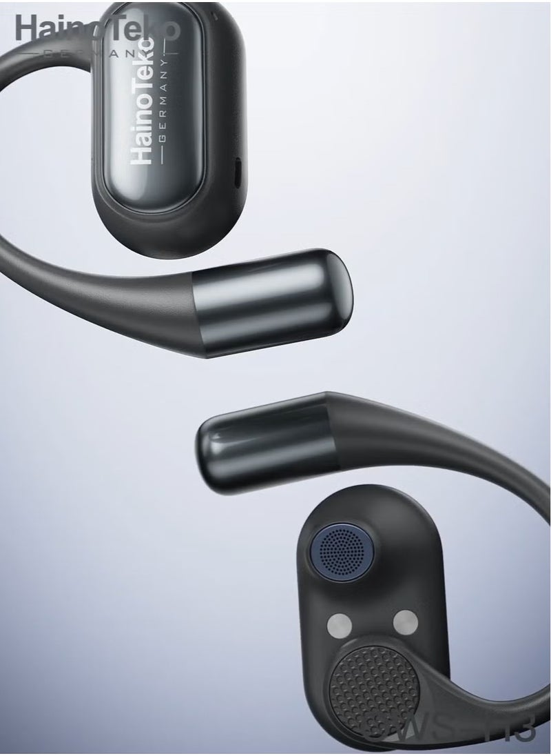 Haino Teko - HT-OWSH3 OpenFit Bluetooth Earphones with High-Quality Sound, Super Clear Mic, and Touch Controls – Lightweight Wireless Earbuds for Music, Calls, and Sports, Comfortable Fit, Noise Cancelling, Black - Image 1