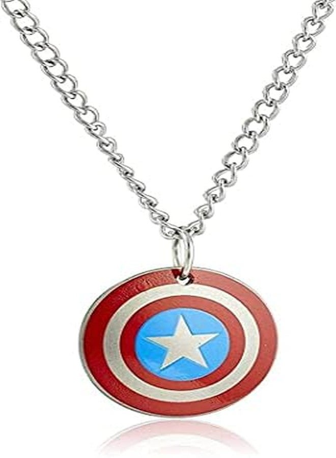 Ervio America Shield Pendent Necklace Chain Stainless Steel Round Shape Shield Locket Pendant Necklace Chain Hip Hop Gift Set - Image 1