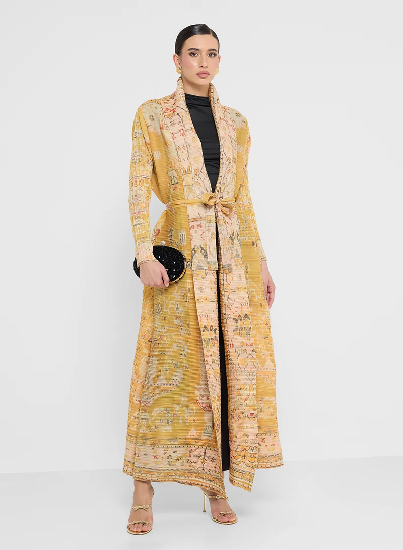 Khizana Textured Abaya With Print