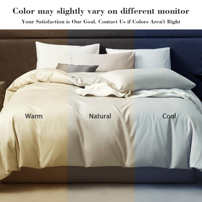 PURE ERA Duvet Cover Set 800 Thread Count Long Staple Cotton Sateen Silky Soft Luxurious Smooth 3 Piece Set Beige Queen - Image 5