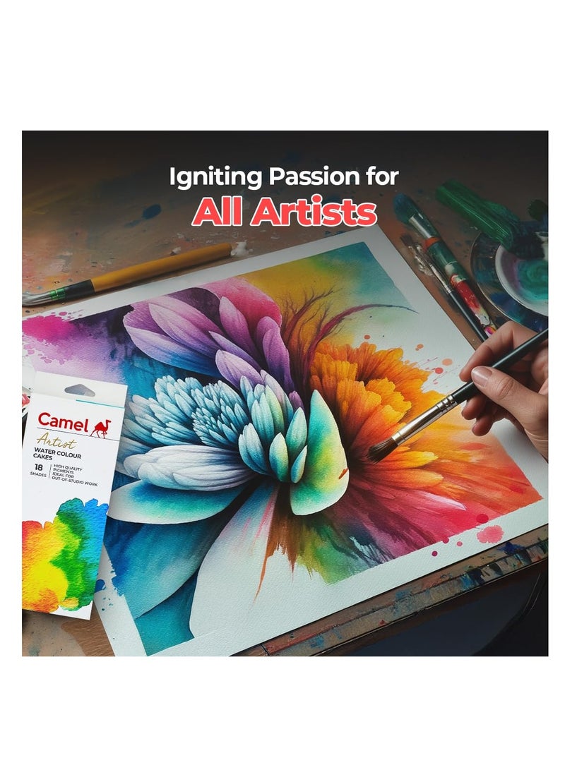 Camel Artist Water Colour Cakes 18 Assorted Shades | Rich Pigments & Vibrant Colors | Ideal for Artists & Hobbyists - Image 4