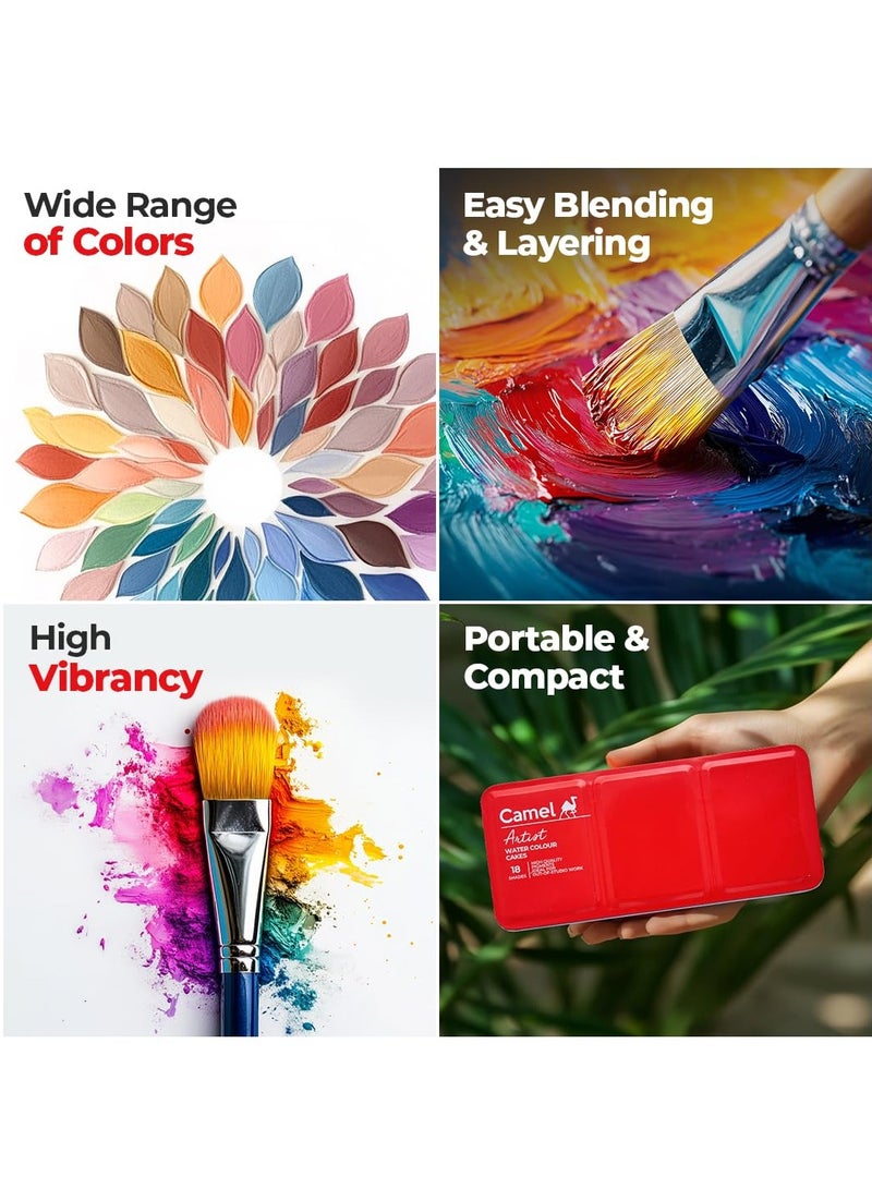 Camel Artist Water Colour Cakes 18 Assorted Shades | Rich Pigments & Vibrant Colors | Ideal for Artists & Hobbyists - Image 5