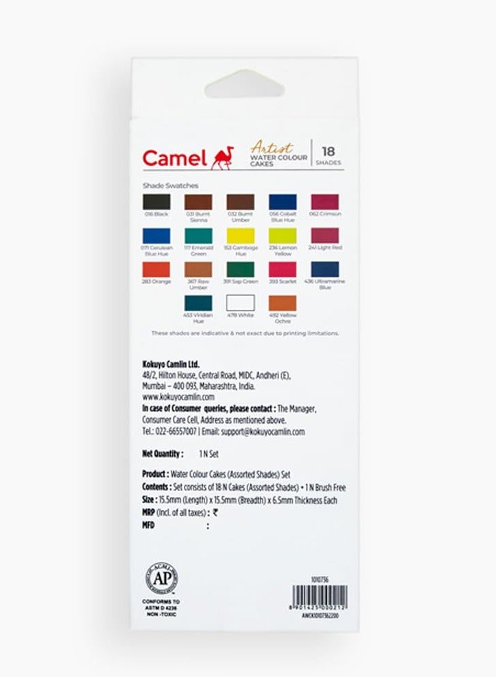 Camel Artist Water Colour Cakes 18 Assorted Shades | Rich Pigments & Vibrant Colors | Ideal for Artists & Hobbyists - Image 2