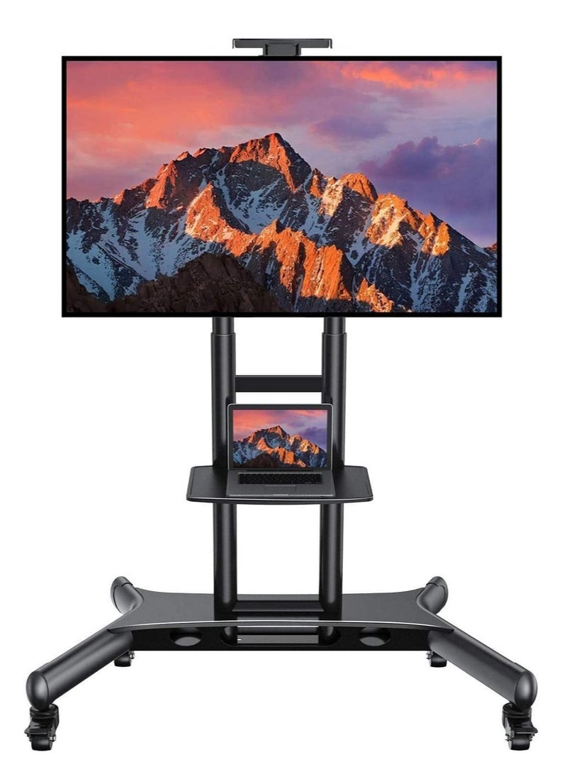 TV Cart Mobile, Height Ajustable TV Stand Mobile No-slip Floor Stand Mount for 32"-70" HDR & LCD TV Screens, Black - Image 1