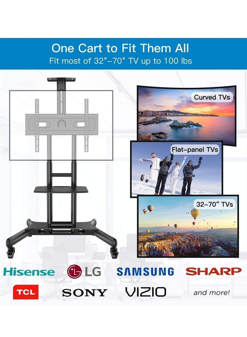 TV Cart Mobile, Height Ajustable TV Stand Mobile No-slip Floor Stand Mount for 32"-70" HDR & LCD TV Screens, Black - Image 3