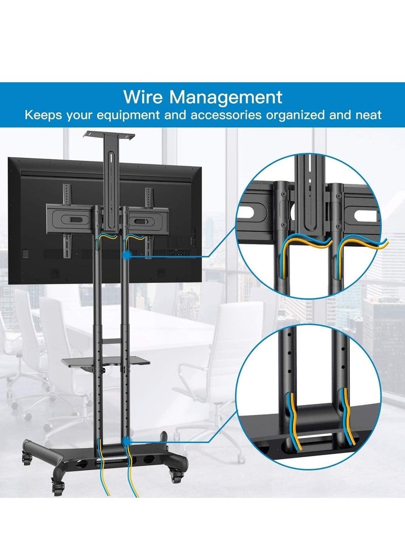 TV Cart Mobile, Height Ajustable TV Stand Mobile No-slip Floor Stand Mount for 32"-70" HDR & LCD TV Screens, Black - Image 4