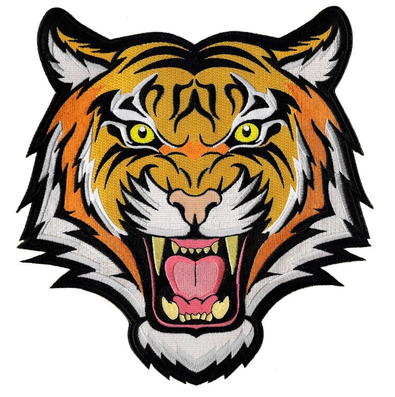 Cypress Collectibles Embroidered Patches Tiger Patch Large Embroidered IronOn Applique Roaring Bengal Striped Souvenir
