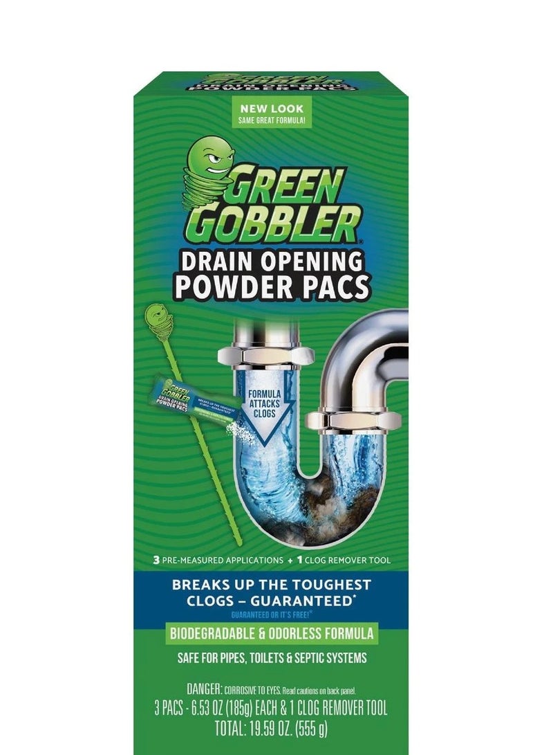 Green Gobbler 3-Piece Bleach Free Pipes Cleaning Drain Opener Set Green GGDB3S