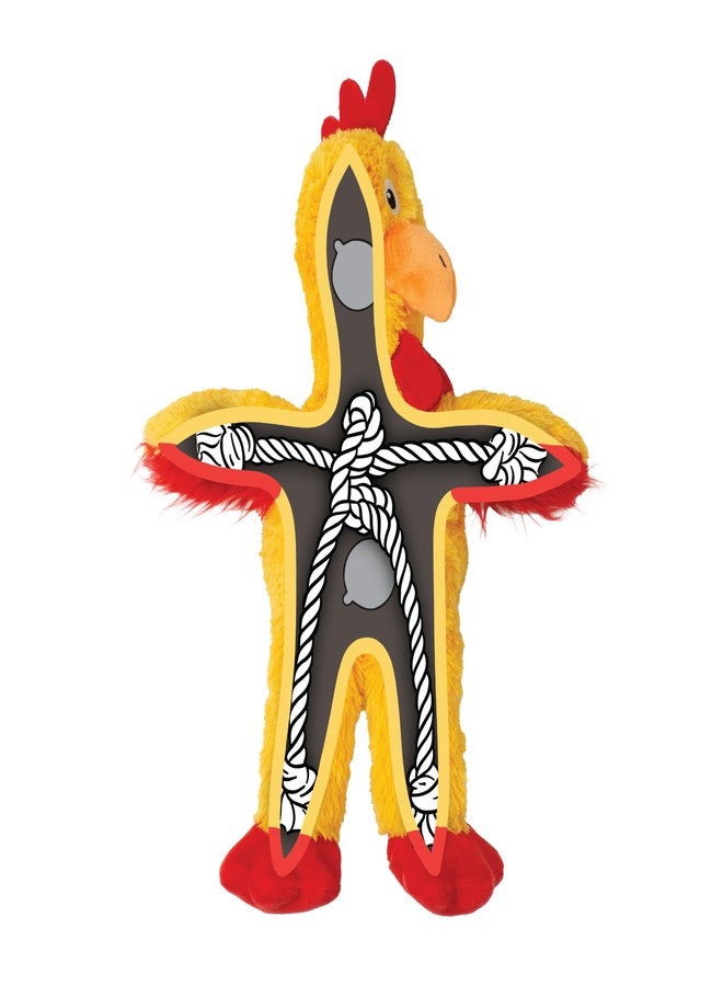 كونج لعبة دجاجة كونغ المعقودة للكلاب - حبل معقود داخلي وصفارات مزدوجة - قطيفة متينة مع حشو قليل، لعبة مضغ وشد داخلية/خارجية (كبيرة جدًا) - Image 3