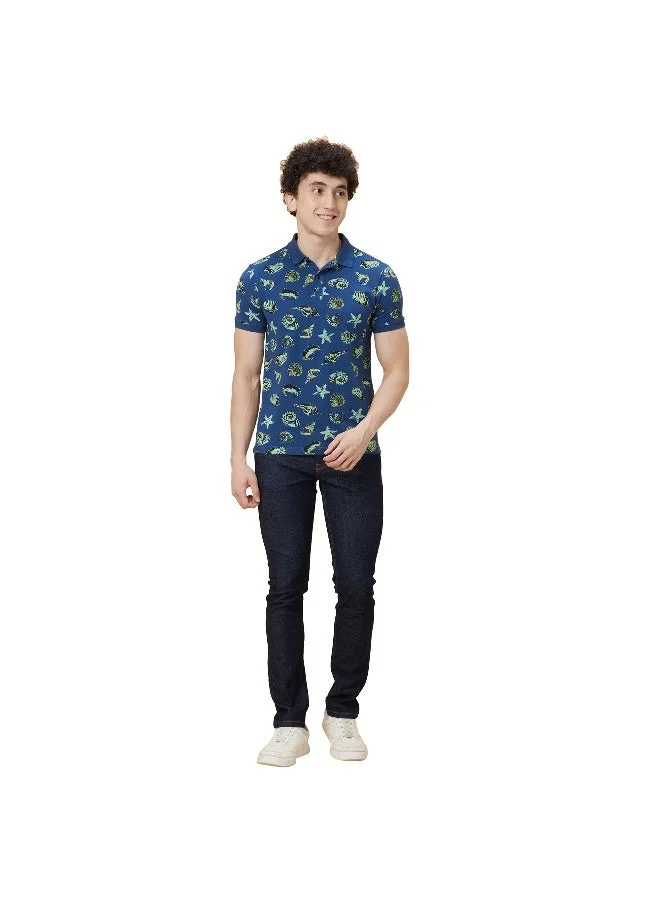 بيينغ هيومان Mens Navy Polo Collar Short Sleeve Polo T-Shirt