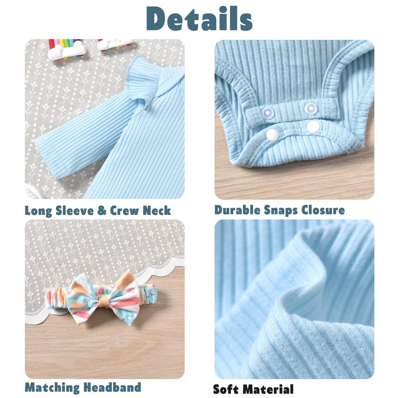 Aalizzwell 12-18 Months Infant Baby Girls First Easter Clothes Rabbit Bunny Long Sleeve Spring Outfit Blue - Image 4