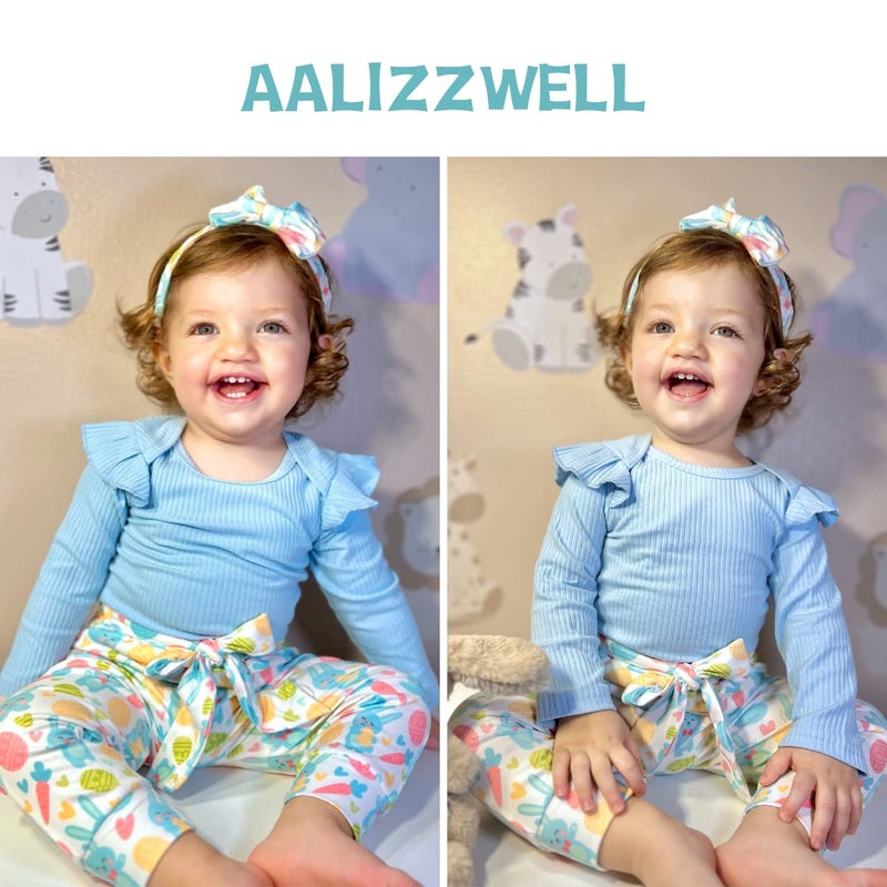Aalizzwell 12-18 Months Infant Baby Girls First Easter Clothes Rabbit Bunny Long Sleeve Spring Outfit Blue - Image 3