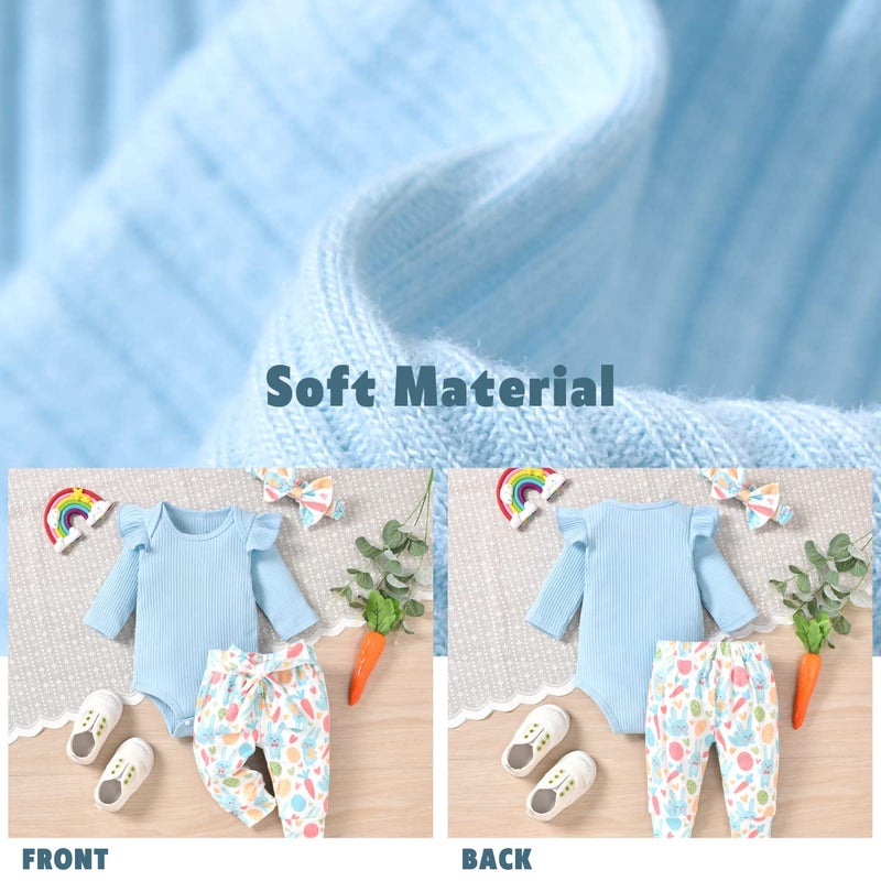 Aalizzwell 12-18 Months Infant Baby Girls First Easter Clothes Rabbit Bunny Long Sleeve Spring Outfit Blue - Image 5