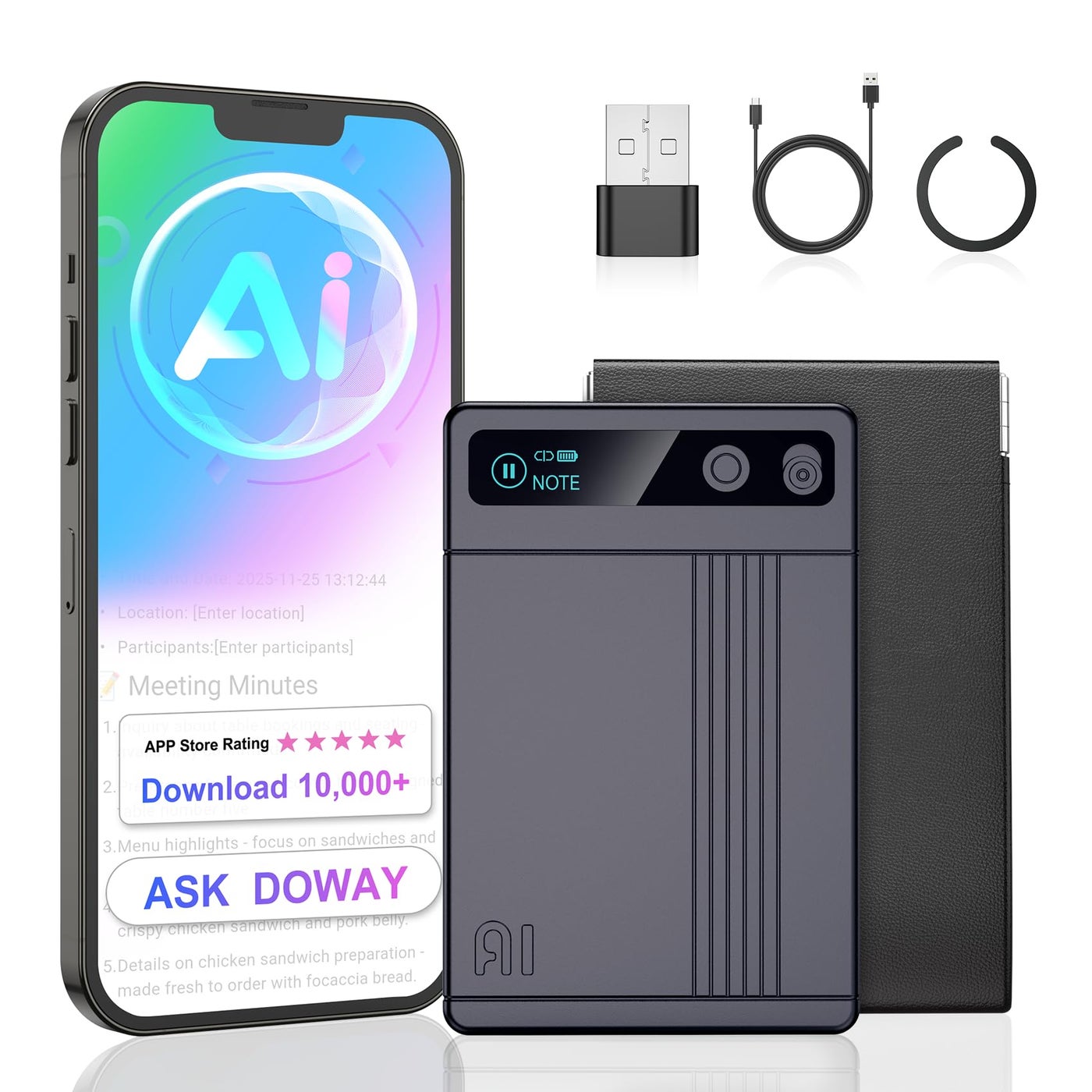 Visoud 64GB AI Voice Recorder, AI Recorder Notetaker Supports 152 Languages Transcribe and Summarize, APP Control Audio Recorder for Lectures, Meetings, Calls, Interviews