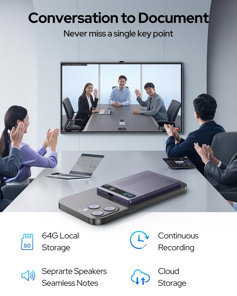 Visoud 64GB AI Voice Recorder, AI Recorder Notetaker Supports 152 Languages Transcribe and Summarize, APP Control Audio Recorder for Lectures, Meetings, Calls, Interviews - Image 4