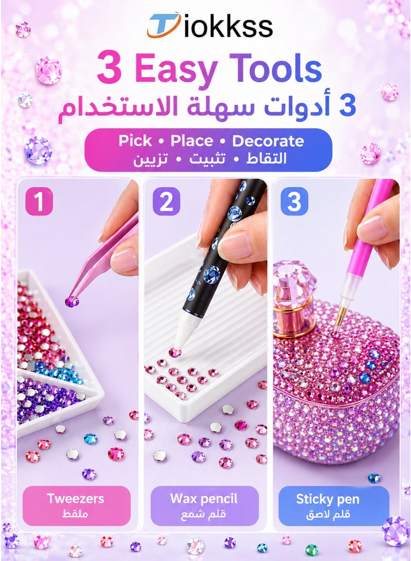 تيوكس مجموعة تزيين شاملة خرز حراري: 48,000 قطعة من أحجار الراين (الراتنج) بـ 60 لوناً وتأثير "الجيلي"؛ أحجار متعددة الألوان بقطر 3 مم وقاعدة مسطحة مثالية لفن "الرسم بالماس"؛ تتضمن المجموعة 4 عبوات (سعة 10 مل) من لاصق B7000 المخصص للمجوهرات وأدوات العمل - هدية مثالية للنساء في أعياد الميلاد. - Image 5