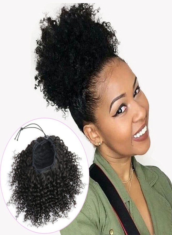 FEIPRO Afro Puff Kinky Curly Drawstring Ponytail Buns Natural Human Hair Pieces for Black Women,Girls,Kids 10 Inch #1B Natural Black - Image 1