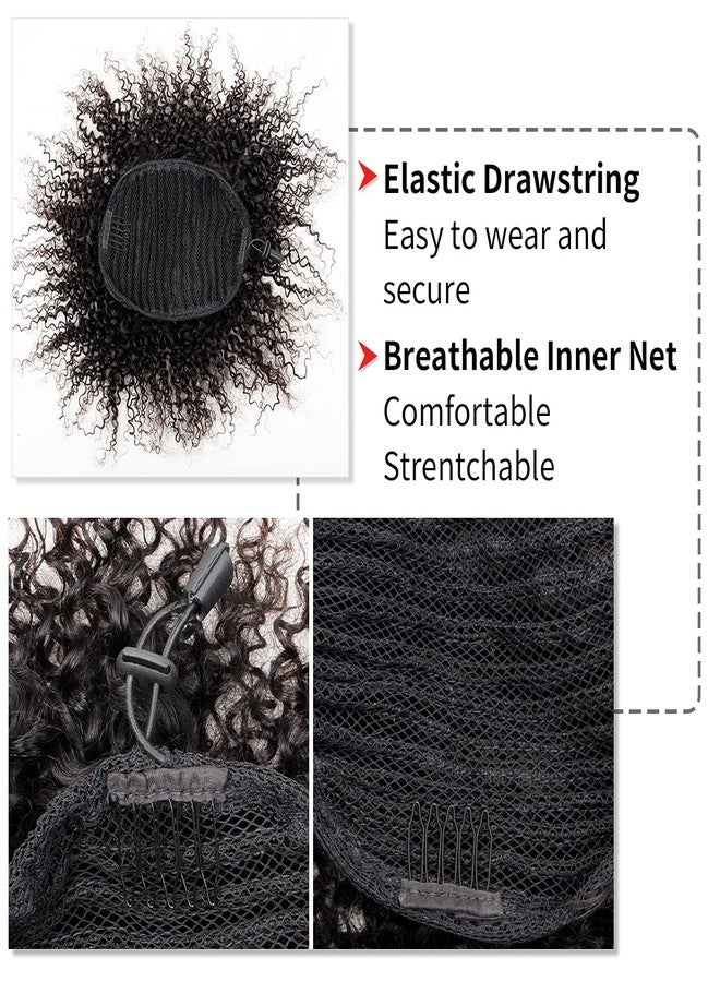 FEIPRO Afro Puff Kinky Curly Drawstring Ponytail Buns Natural Human Hair Pieces for Black Women,Girls,Kids 10 Inch #1B Natural Black - Image 4
