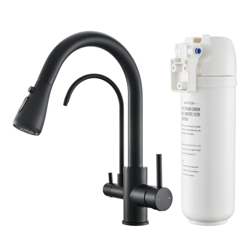 GIMILI 3 in 1 Black Kitchen Faucet with Under Sink Water Filter System, Reduces Lead, Chlorine, Bad Taste & Odor, Kitchen Sink Faucet with Drinking Water Faucet - Image 1