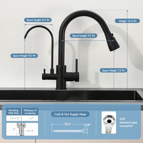 GIMILI 3 in 1 Black Kitchen Faucet with Under Sink Water Filter System, Reduces Lead, Chlorine, Bad Taste & Odor, Kitchen Sink Faucet with Drinking Water Faucet - Image 4