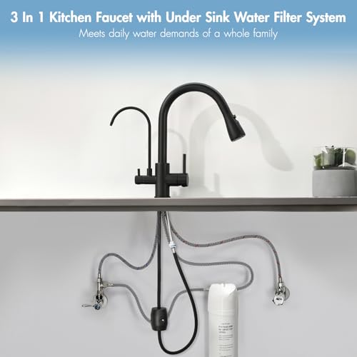 GIMILI 3 in 1 Black Kitchen Faucet with Under Sink Water Filter System, Reduces Lead, Chlorine, Bad Taste & Odor, Kitchen Sink Faucet with Drinking Water Faucet - Image 5