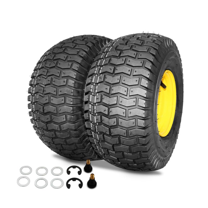 MAXROLLORS (2 Pack) 15x6.00-6 Tubeless Front Tire and Wheel, 3/4" Bearings, 3" Offset Hub, 4-Ply, Compatible with 100 and 300 Series John Deere Riding Mowers - Image 1