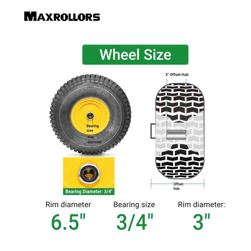 MAXROLLORS (2 Pack) 15x6.00-6 Tubeless Front Tire and Wheel, 3/4" Bearings, 3" Offset Hub, 4-Ply, Compatible with 100 and 300 Series John Deere Riding Mowers - Image 3