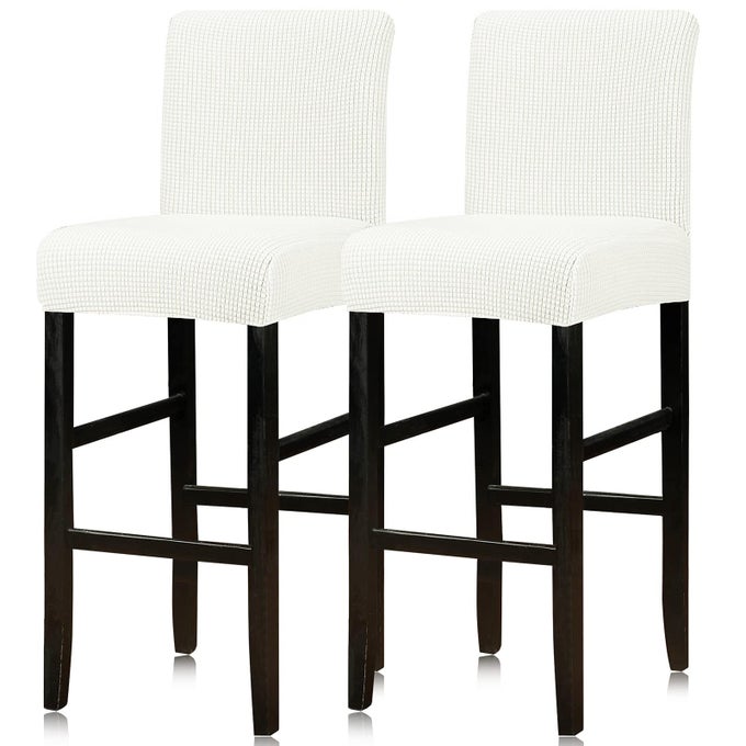 BAR STOOL COVERS SET OF 2STRETCH WASHABLE BAR STOOL SEAT COVERS REMOVABLE BAR CHAIR COVERS WITH BACKS COUNTER HEIGHT BAR STOOL CHAIR COVERS FOR KITCHEN DINING ROOM CAFEWHITE