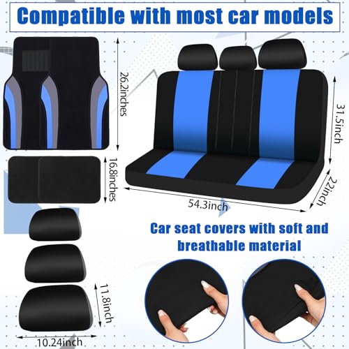 Fabbay 21 Pcs Car Seat Covers Full Set Car Floor Mats Steering Wheel Cover Armrest Seat Belt Pad Seatbelt Cup Mats Emblem Ring Sticker for Sedans Trucks SUV(Black, Blue) - Image 3