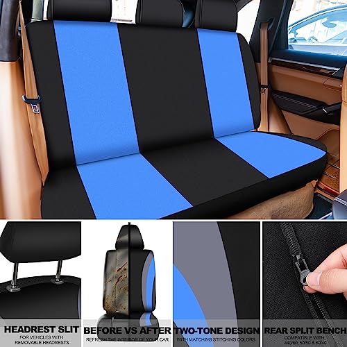 Fabbay 21 Pcs Car Seat Covers Full Set Car Floor Mats Steering Wheel Cover Armrest Seat Belt Pad Seatbelt Cup Mats Emblem Ring Sticker for Sedans Trucks SUV(Black, Blue) - Image 4