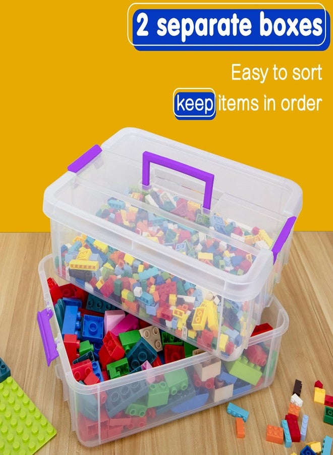 TERGOO 2 Layer Plastic Storage Containers with Lids, Multipurpose Clear Stack & Carry Box, Portable Craft Organizers and Storage Bin for Organizing Art & Craft, Sewing, Makeup, Nail Supplies (Purple) - Image 3