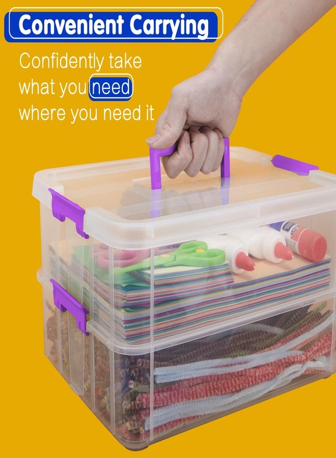 TERGOO 2 Layer Plastic Storage Containers with Lids, Multipurpose Clear Stack & Carry Box, Portable Craft Organizers and Storage Bin for Organizing Art & Craft, Sewing, Makeup, Nail Supplies (Purple) - Image 5