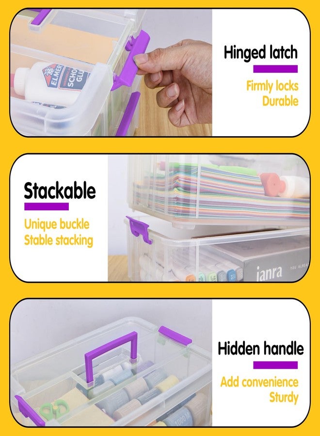 TERGOO 2 Layer Plastic Storage Containers with Lids, Multipurpose Clear Stack & Carry Box, Portable Craft Organizers and Storage Bin for Organizing Art & Craft, Sewing, Makeup, Nail Supplies (Purple) - Image 4