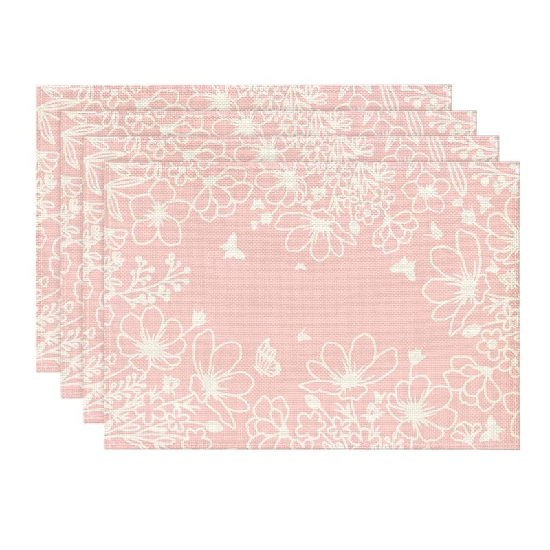 Artoid Mode Pink Bloom Flowers Summer Placemats Set of 4 12x18 Inch Seasonal Spring Table Mats for Party Kitchen Dining Pink Decoration