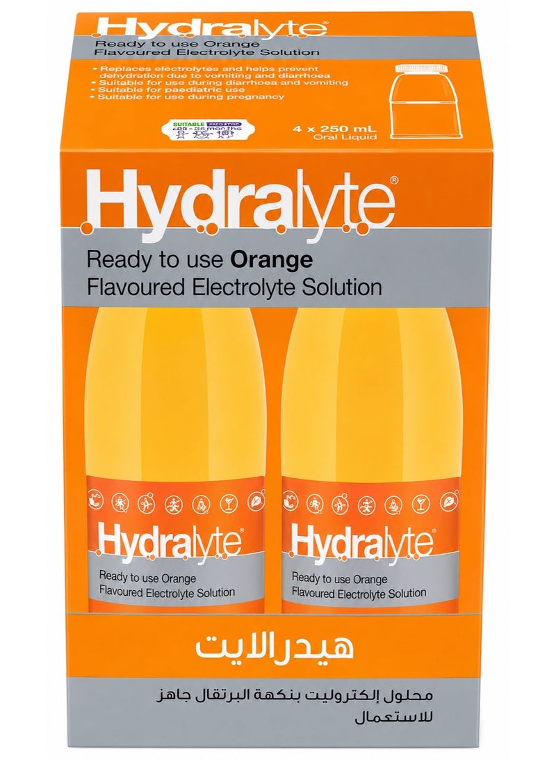 Hydralyte Orange Flavour Electrolyte Solution 4 × 250ml - Image 1