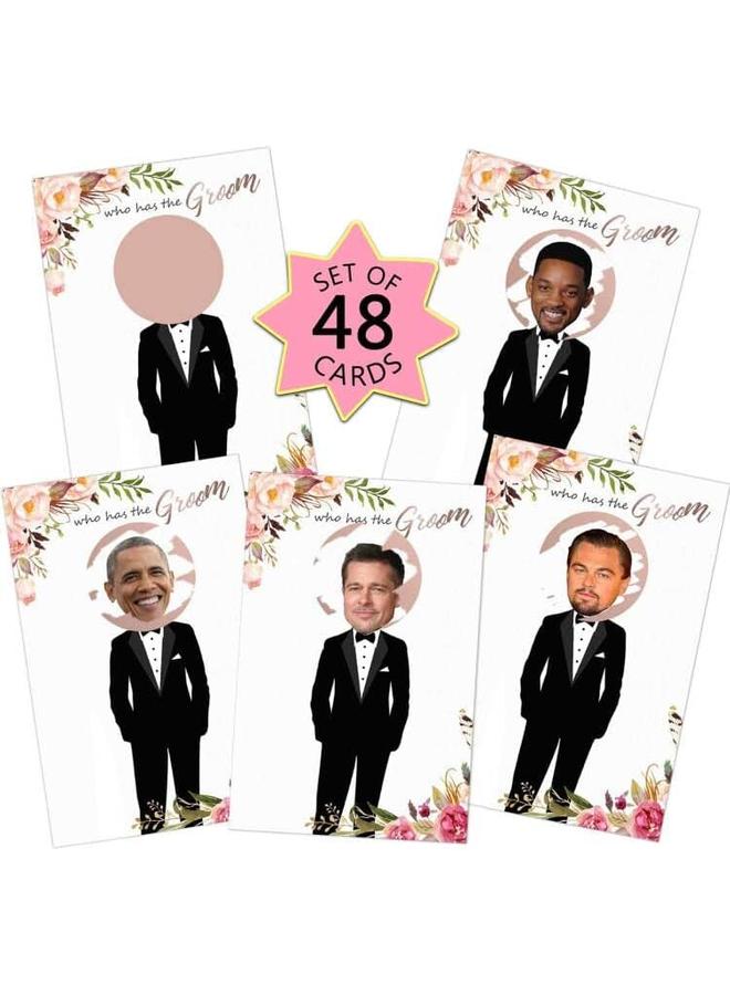 ألعاب حفل زفاف زهرية - بطاقات المشاهير للعريس القابلة للخدش لـ 48 ضيفًا - أفكار ألعاب حفلات العزوبية المضحكة - وردي ذهبي أبيض - Image 1