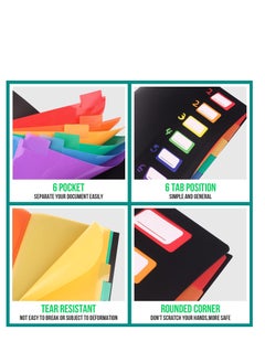 SYOSI 6 Pocket File Folder, File Organizer with 6 Colors Expanding File Folders and 6 Pcs Labels, Portable Accordion File Folder for A4 Size and Letter Size Files, for School Office  - Image 4