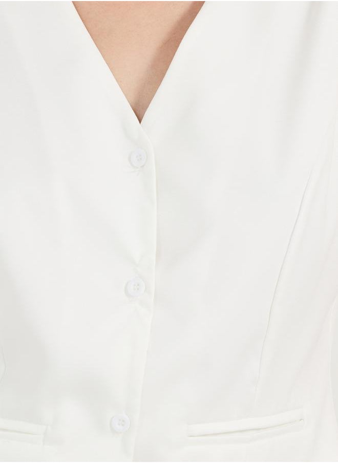 Styli - Plain Waistcoat with Button Detail - Image 1