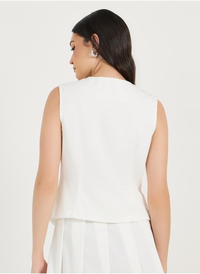 Styli - Plain Waistcoat with Button Detail - Image 1