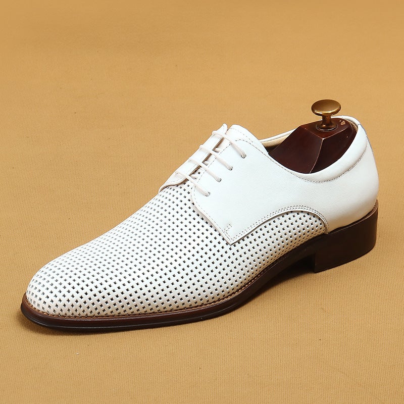 White Formal Leather Shoes Breathable Mens Business Casual Summer White