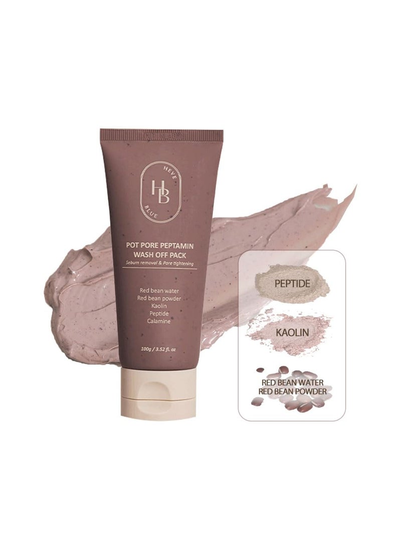 HEVEBLUE Pot Pore Peptamin Wash Off Pack  Red Bean Peptide Removes Blackhead Pore Cleansing Tightening Hydrating Sensitive Skin Korean Skincare Exfoliating Vegan KBeauty 
