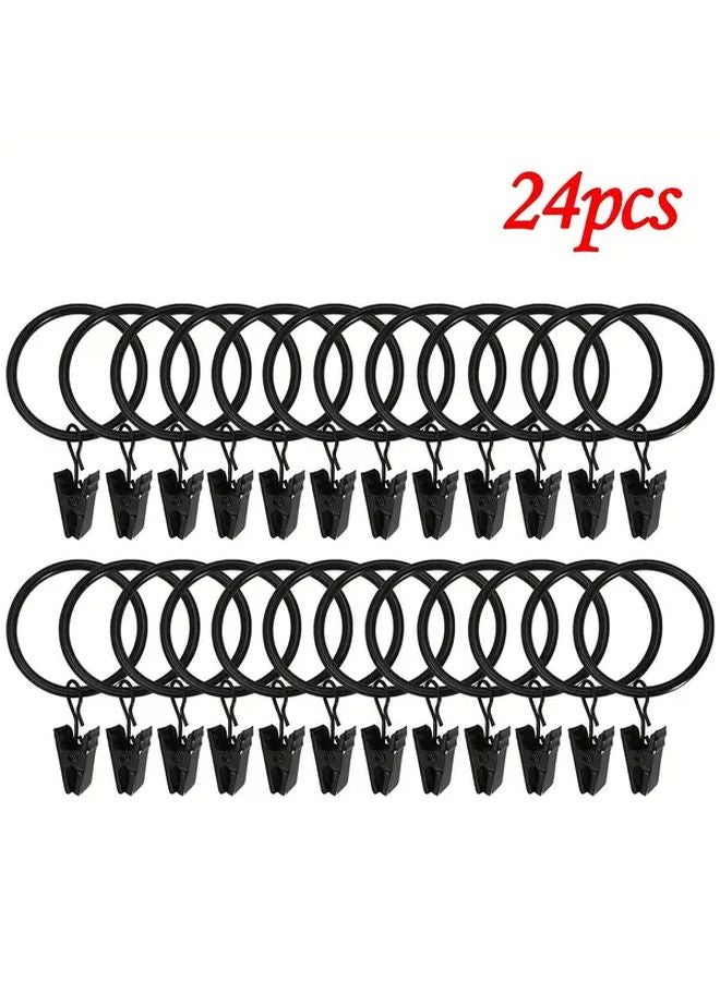 24 Pack Black Metal Curtain Rings With Clips Rust Proof Vintage Hooks - Image 1