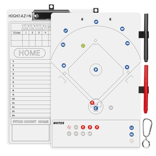HIGHRAZON Magnetic Baseball Coaches Clipboard, White Double-Sided Dry Erase Coach Board, Tactics Whiteboard with Color Magnetic Sticker and 2 Marker for Coaches Gift - Image 1