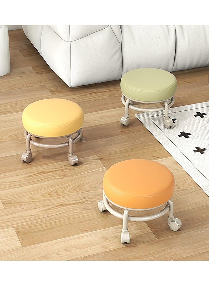 DubaiGallery Low Stool with Wheels, Roller Seat Short Rolling Stools with Universal Swivel Caster Wheels Leather Low Small Stools on Wheels for Home Garage  - Image 3