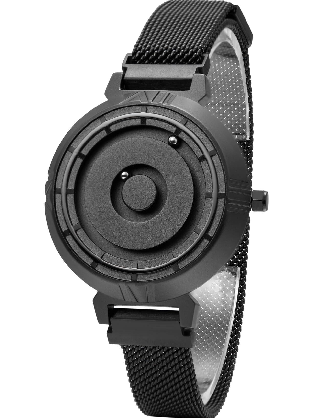 EUTOUR Women Watch Magnet Watch No Glass Ball Bearing Watches Quartz Elegance Minimalist Wristwatch with Stainless Steel Mesh Bracelet Black 36 mm